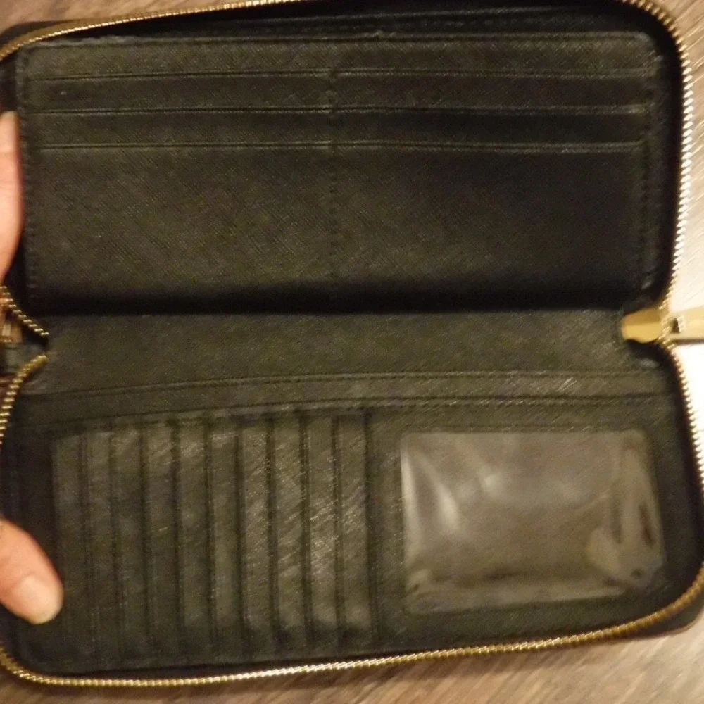 Michael Kors Jet Set Continental Wallet Womens Black‎ Good Saffiano Wristlet Zip